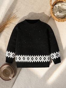 SHEIN Kleine Jungen Rundhalsausschnitt Langarm gepunkteter Aprikose Modischer Kleine Jungen Pullover, asymmetrisches gemusterter Strick Pullover, lässiges einzigartiges Design, Herbst/Winter