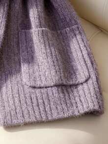 GlowEve 女士优雅休闲 V 领口袋针织开衫背心 - 淺灰紫 - 查看 5