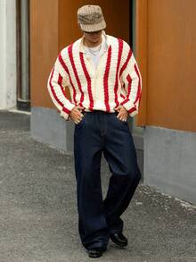 DAZY 男士纯色海军蓝原色牛仔裤，秋季 - 藍色 - 查看 4