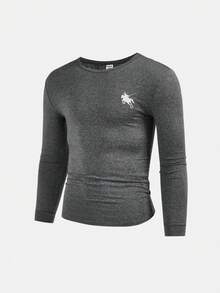 SHEIN Teen Boys' Black & Grey Minimalist Fitted Base Layer, Comfortable & Warm, Casual Collegiate Style, Versatile & Practical, Soft Fabric, Suitable For Daily Wear, School, Outings, Outdoor Activities, Autumn/Winter - Multicolor - View 8