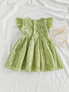 SHEIN Vintaside Kids 女婴梦幻网眼无袖纯色连衣裙，简约风格，适合节日、优雅外出和舒适的居家时刻，春夏季 - 綠色 - 查看 2