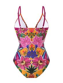 Swim Oasis 2 件套印花性感连体泳衣（含裙摆），适合海滩度假，春夏季 - 彩色 - 查看 4