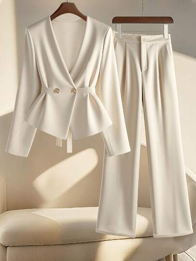 GlowEve Waist Cinching Unique Gorgeous Set (Long Sleeve Top And Pants Two Pieces)