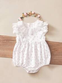 Mono de verano para bebé niña recién nacida con estampado floral diminuto y volantes - Blanco - Ver 9