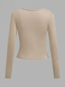 SHEIN EZwear 3 件套女士休闲宽领紧身长袖 T 恤套装，适合春秋季 - 彩色 - 查看 6