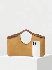 MOTF PREMIUM 绒面革时尚托特包 - 杏色 - 查看 4