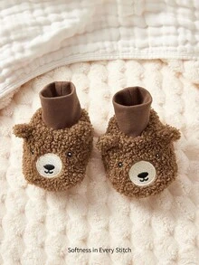 Cozy Pixies 1 Pair Of Baby Non-Slip Soft Bottom Embroidery Cute Bear Soft Velvet Foot Cover Socks Warm Outdoor Application - Brown - View 3