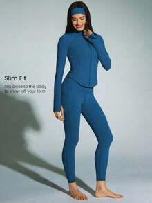 GLOWMODE FeatherFit™ Studio Ready Zipper Pockets Slim Fit Long Sleeve Thumbholes Active Jacket Low Impact Yoga Pilates Studio Gym Daily - Blue Ambition - 查看 5