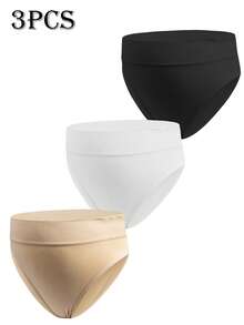 BloomMama 3pcs/Set Women's Comfortable Minimalist Solid Color High Waist Loose Seamless Maternity Briefs, High Quality & Cost-Effective - Multicolor - View 4