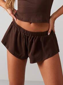 MISSGUIDED 露背上衣迷你荷叶边短裤休闲套装舒适睡衣睡衣套装休闲放松服夏季家居服 - 棕色 - 查看 5