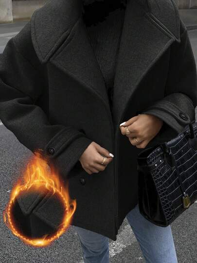 SHEIN PETITE CURVE Plus Size Women Casual Lapel Drop Shoulder Jacket, Autumn/Winter