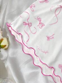 SHEIN 少女花卉图案蝴蝶结装饰吊带背心和短裤舒适休闲合身睡衣套装，2 件套，粉色 - 彩色 - 查看 3