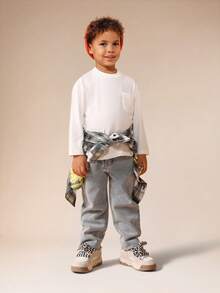 SUMWON 男童长袖圆领纯棉T恤 休闲日常基础款T恤 度假款 - 白色 - 查看 7