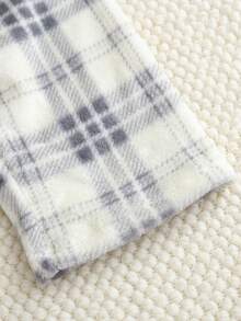 2 件男童柔软法兰绒格子西装，休闲宽松长袖上衣和裤子，舒适家居服，秋冬