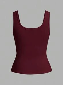 Slaydiva 休闲百搭白色吊带背心，深U领和露背C领设计，女士修身款上衣，女士背心，修身款上衣 - 酒紅色 - 查看 2