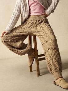 Bohemela 女式冬季粗针织拼布裤 - 卡其色 - 查看 7