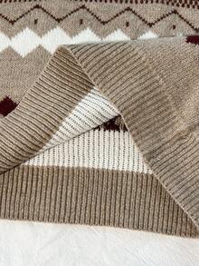 SHEIN Unity Fair Isle Casual Versatile Long Sleeve Pullover Hoodie Sweater - Multicolor - View 5