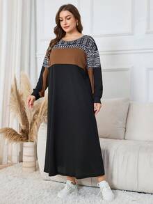 Lacomfia Plus Size Elegant Casual  Style Long Sleeve Crew Neck Hoodie - Multicolor - View 5