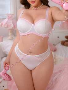 PetitDoll 2件大码蕾丝和网眼衬垫文胸套装 - 白色 - 查看 3