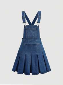 Girlism Teen Girl Y2K Blue Denim Pinafore Dress,Fall Clothes,Winter Clothing ,Casual And Fashionable Vacation Outfits,2000s Style ,Halloween Denim Jeans ,Christmas - Dark Wash - View 6