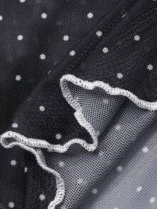 Dazy Plus 大码撞色拼接立领网纱波点透视衬衫T恤外出上衣女装 - 黑色 - 查看 8