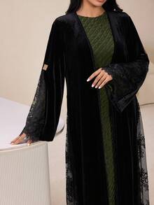 Veilorie Women's Solid Color & Printed Patchwork Abaya, Minimalist Everyday Long Sleeve Abayas Dubai Luxury