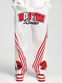 ROMWE MEN Prep Men's Simple Letter Print Pocket Casual Pants, Fall