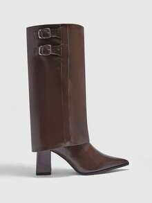CUCCOO BIZCHIC High Shaft Pointed Toe Chunky Heel Side Zipper European And American Fashion Women Boots - Brown - View 2