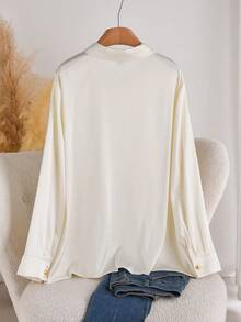 CosyJoli French Casual Simple Apricot Satin Basic Open-Collar Plus Size Shirt, Suitable For Office Commuting, Daily Wear, Metal Button Tops, Going Out Clothing