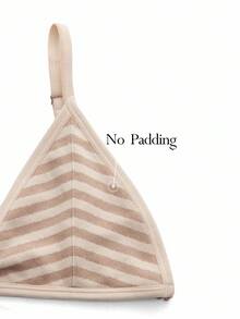 Ocili Leisure Ribbed Elastic Triangle Cup Striped Seamless Bralette Comfortable Women's Underwear - Khaki - View 9