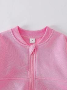 SHEIN 2pcs/Set Young Girls Stylish Slim Fit Jacket And High Waist Wide Leg Pants Set, Spring/Autumn - Pink - View 6