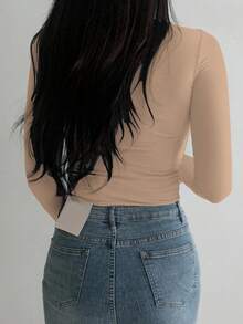 DAZY 女式高领长袖打底 T 恤，黑色，春/夏/秋 - 杏色 - 查看 2