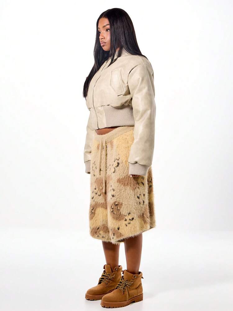 SUMWON WOMEN Oversized Cropped Bomber Jacket With Ribbed Trim