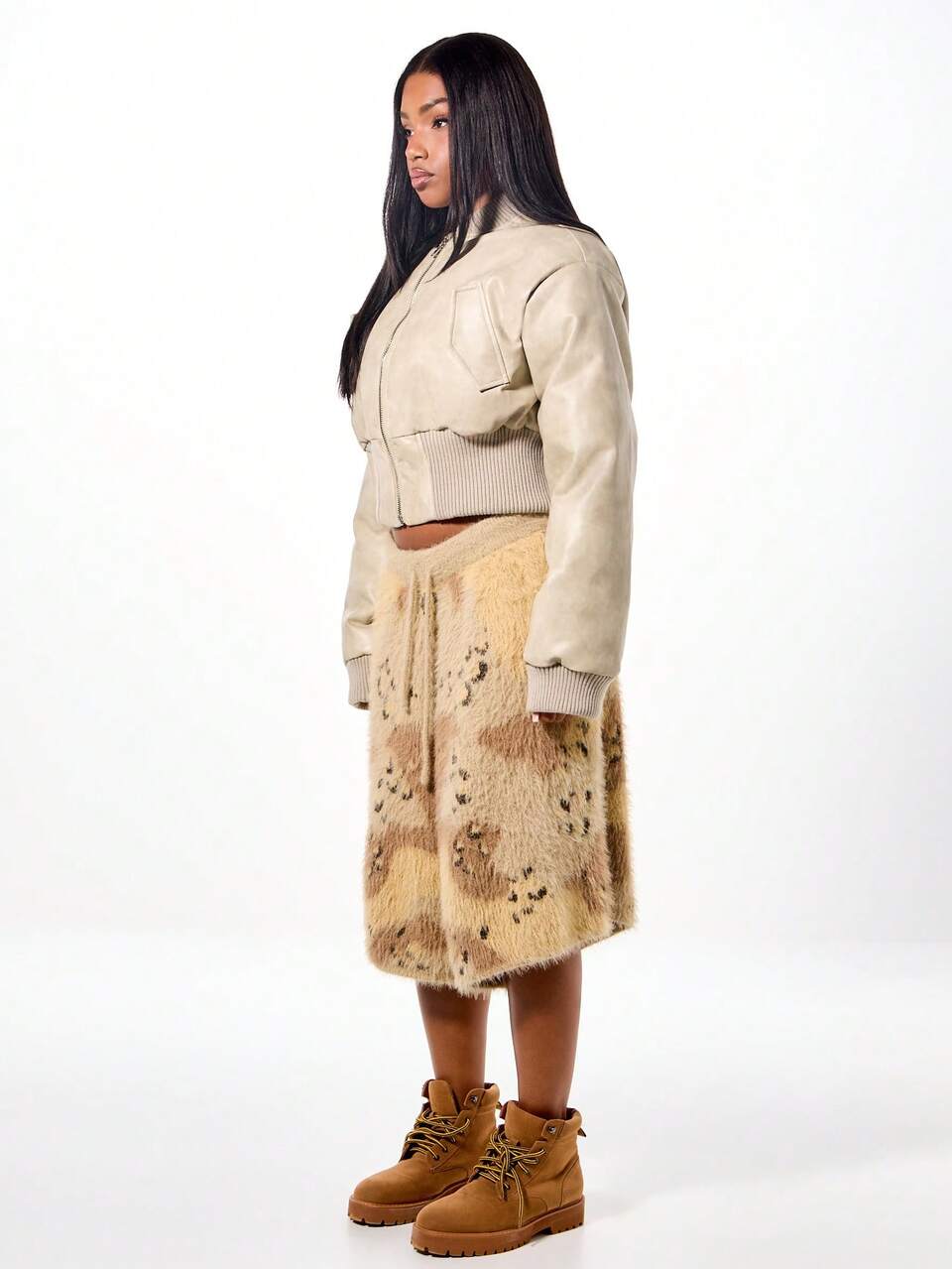 SUMWON WOMEN Oversized Cropped Bomber Jacket With Ribbed Trim