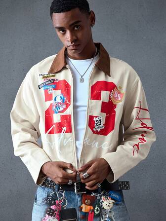 Street Life Chaqueta/Abrigo de manga larga con cremallera y estampado de color contrastante para hombre