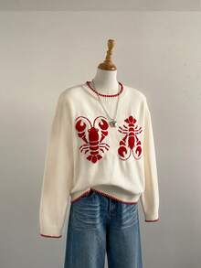 Elamini Women's Casual Lobster Pattern Jacquard Knit Sweater, Autumn/Winter