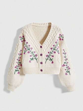 Fairycore Nouveau pull tricoté à la main brodé pour navetteurs français, veste cardigan tricotée élégante et décontractée de style rétro