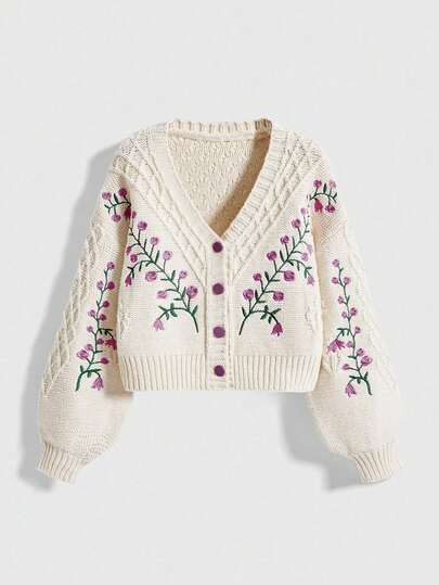 Fairycore French Commuter New Embroidered Crochet Sweater, Retro Elegant Casual Knit Cardigan Jacket