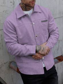 Manfinity Homme 男士休闲百搭通勤灯芯绒长袖夹克，秋季款 - 淡紫色 - 查看 7