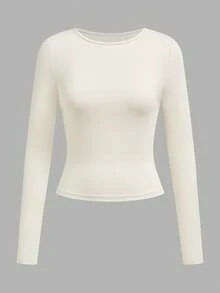 SHEIN EZwear 3 件套女士休闲宽领紧身长袖 T 恤套装，适合春秋季 - 彩色 - 查看 3
