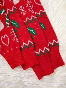 SHEIN Young Girl Round Neck Long Sleeve Colorblock Christmas Tree Pattern Sweater Dress