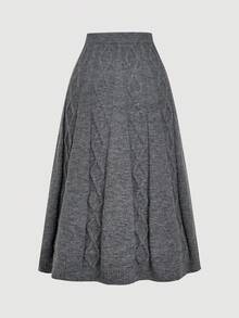 SHEIN MOD High Waist Cable Knit Coffee Color Versatile Skirt, Autumn/Winter,Cozy Fall And Winter Clothes For Women - Dark Grey - View 2