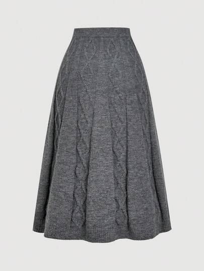 SHEIN MOD 高腰麻花针织咖啡色百搭半身裙，秋冬