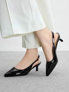 CUCCOO BIZCHIC 女士黑色尖头小猫跟性感时尚后系带高跟鞋，适合日常通勤、休闲和工作场合。 - 黑色 - 查看 3