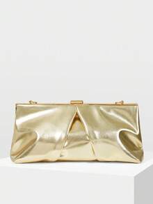 MOTF PREMIUM 女士时尚优雅褶皱金色手拿包/夹包，适合派对约会、圣诞礼物 - 金色 - 查看 2