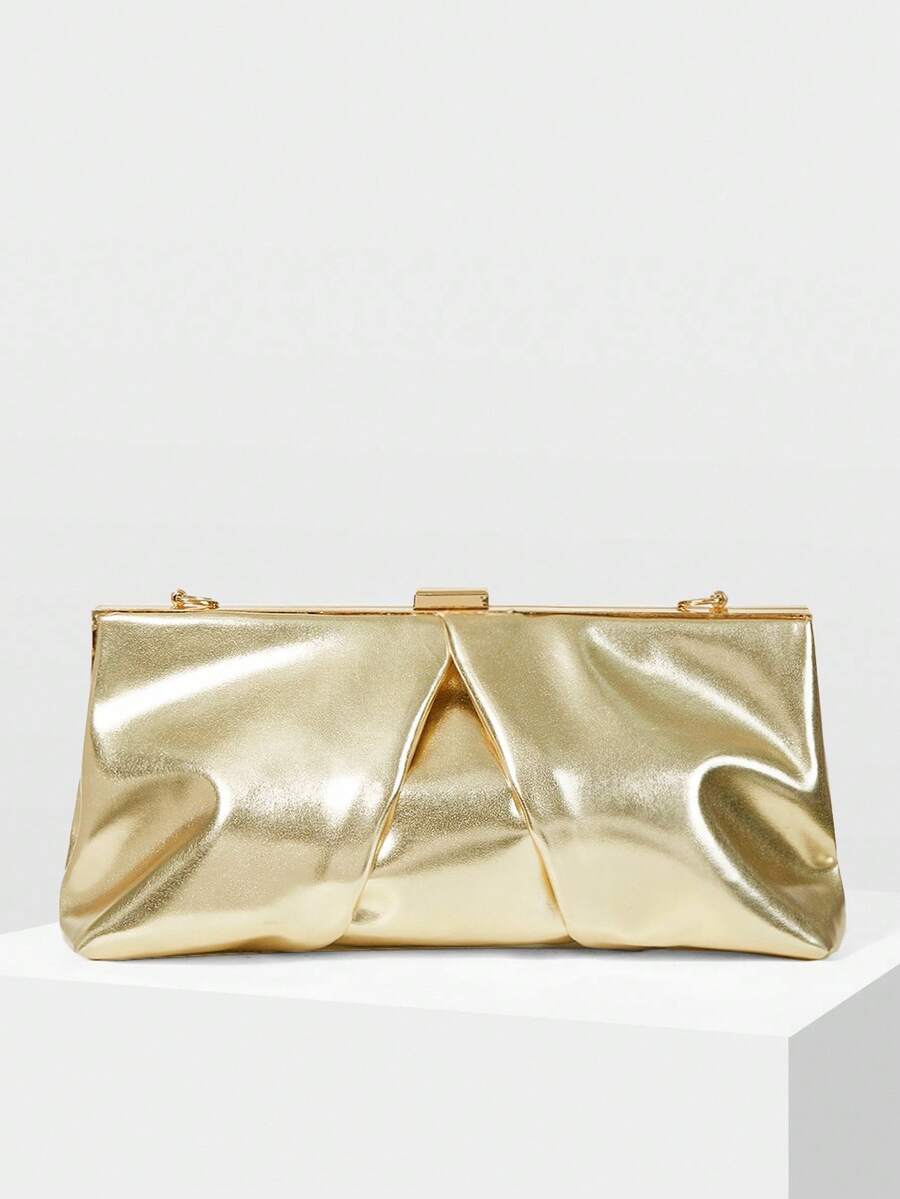 MOTF PREMIUM 女士时尚优雅褶皱金色手拿包/夹包，适合派对约会、圣诞礼物 - 金色 - 查看 2