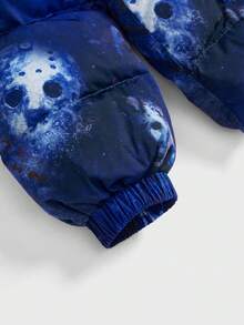 Friday the 13th X ROMWE Horror Movie Skeleton Mask Print Zip-Up Regular Fit Women Hooded Jacket, Autumn/Winter - Blue - View 3