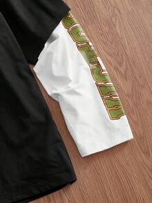 SWAVVY Men's Casual Commuting Fashion Street Contrast Stripe Print 2 In 1 Long Sleeve T-Shirt, Spring/Autumn,Streetwear