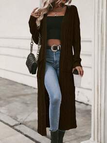 EMERY ROSE Áo khoác cardigan dài trơn màu thường ngày cho nữ, Thu/Đông - màu nâu - Xem 3