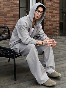 DAZY Conjunto de chaqueta y pantalones grises lisos para hombre, para otoño/invierno, atuendos acogedores